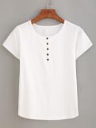 Shein Buttoned Front White T-shirt