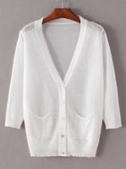 Shein White Collarless Buttons Front Pockets Coat