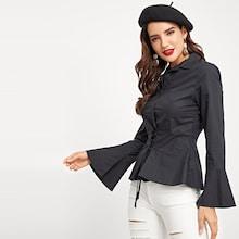 Shein Lace-up Solid Blouse