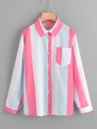 Shein Contrast Stripe Pocket Front Shirt