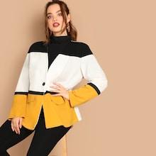 Shein Plus Single Button Colorblock Coat