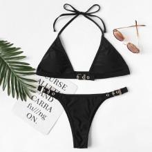 Shein Eyelet Buckle Halter Bikini Set