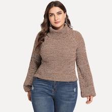 Shein Plus Rolled Up Neck Marled Jumper