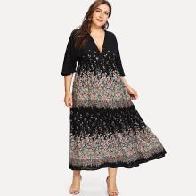 Shein Plus Bell Sleeve Calico Print Dress