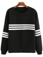 Shein Black Long Sleeve Varsity-striped Sweatshirt