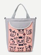 Shein Cat Print Side Pocket Tote Bag