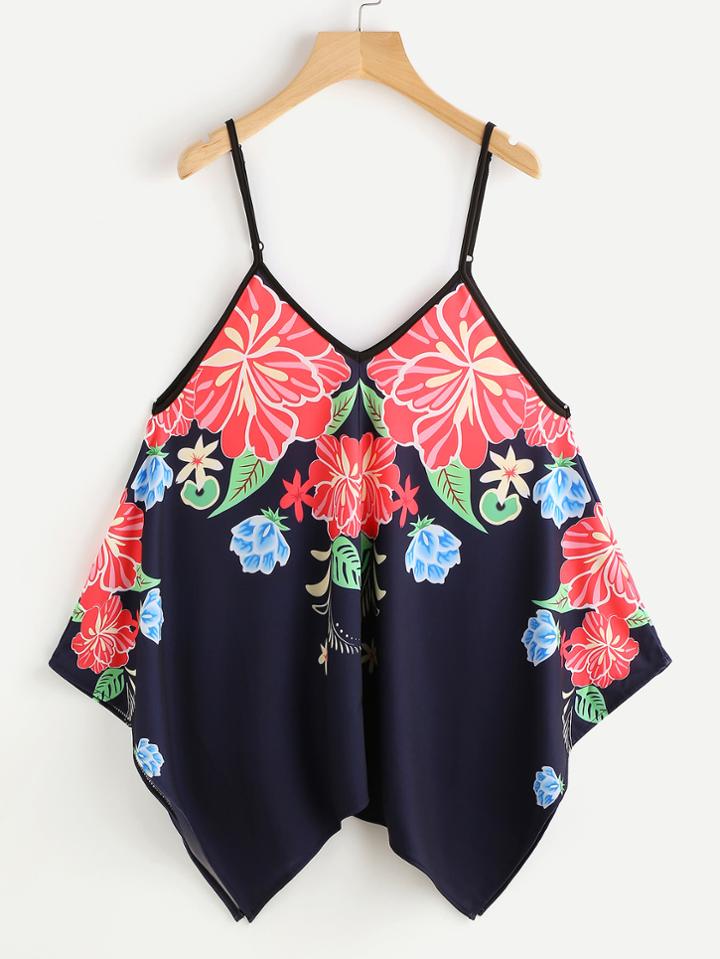 Shein Flower Print Hanky Hem Cami Top