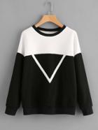 Shein Woven Tape Detail Two Tone Pullover