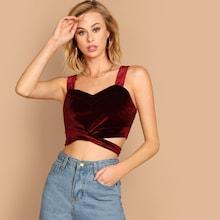 Shein Thick Strap Crisscross Velvet Top