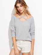 Shein Heather Grey Ribbed Crisscross T-shirt