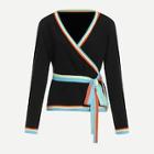 Shein Contrast Striped Tie Waist Surplice Wrap Jumper