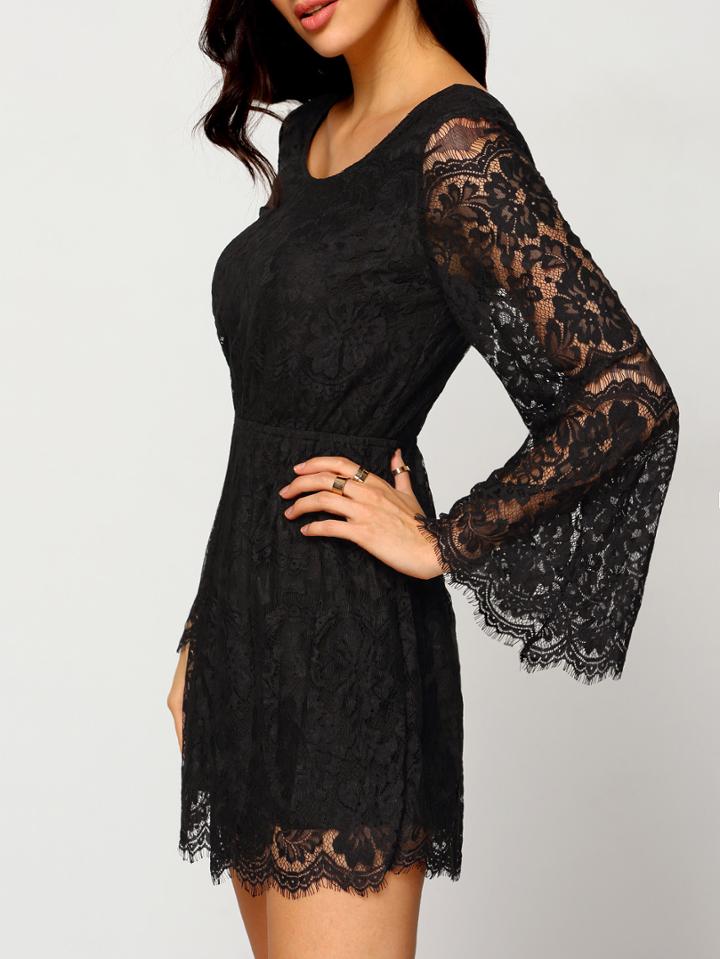 Shein Black Round Neck Lace Jumpsuit