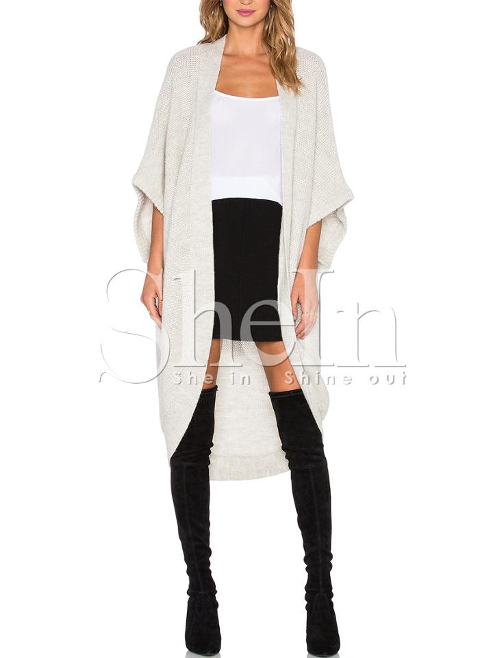 Shein White Collarless Batwing Sleeve Cardigan