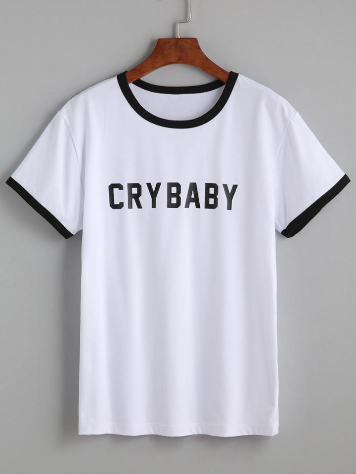 Shein Letter Print Ringer T-shirt