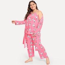 Shein Plus Rabbit Print Cami Pajama Set With Robe
