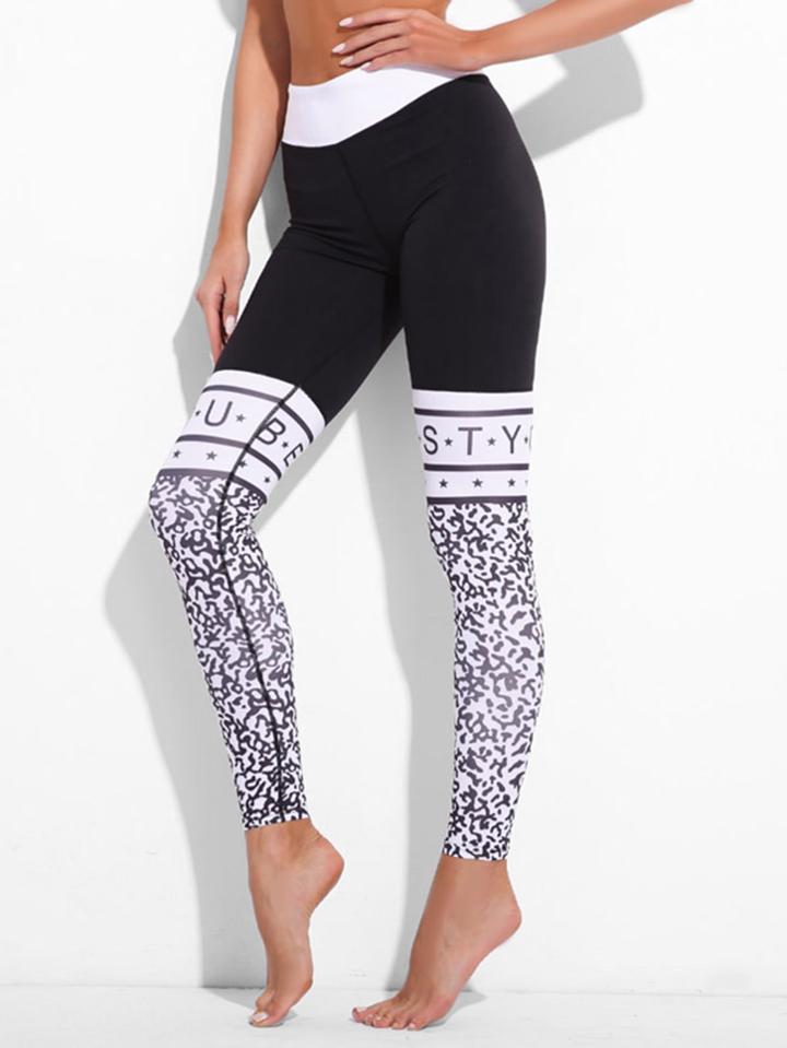 Shein Contrast Panel Letter Print Leggings