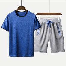 Shein Men Solid Tee With Drawstring Waist Shorts