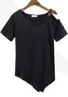 Shein Black One-shoulder Short Sleeve Asymmetrical T-shirt