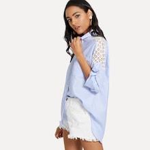Shein Striped Contrast Lace Blouse