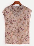 Shein V Cut Florals Butterfly Print Chiffon Shirt