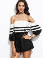 Shein Black And White Striped Off The Shoulder Jumpsuit