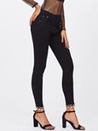 Shein Faux Pearl Detail Skinny Ankle Jeans