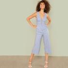 Shein Laddering Cut Front Pinstripe Jumpsuit