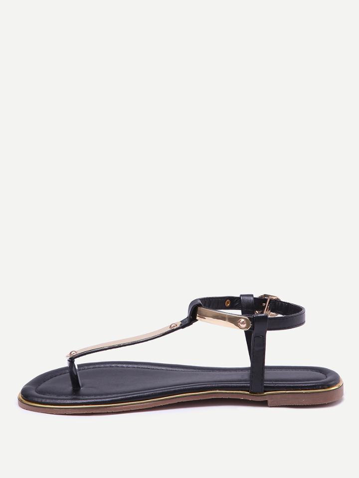 Shein Black T-strap Block Sandals