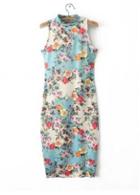 Rosewe Pretty Turtleneck Sleeveless Floral Sheath Dress For Lady