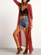 Shein Red Lace Up Floral Chiffon Dress