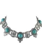 Shein Blue Indian Design Imitation Turquoise Choker Collar Necklace