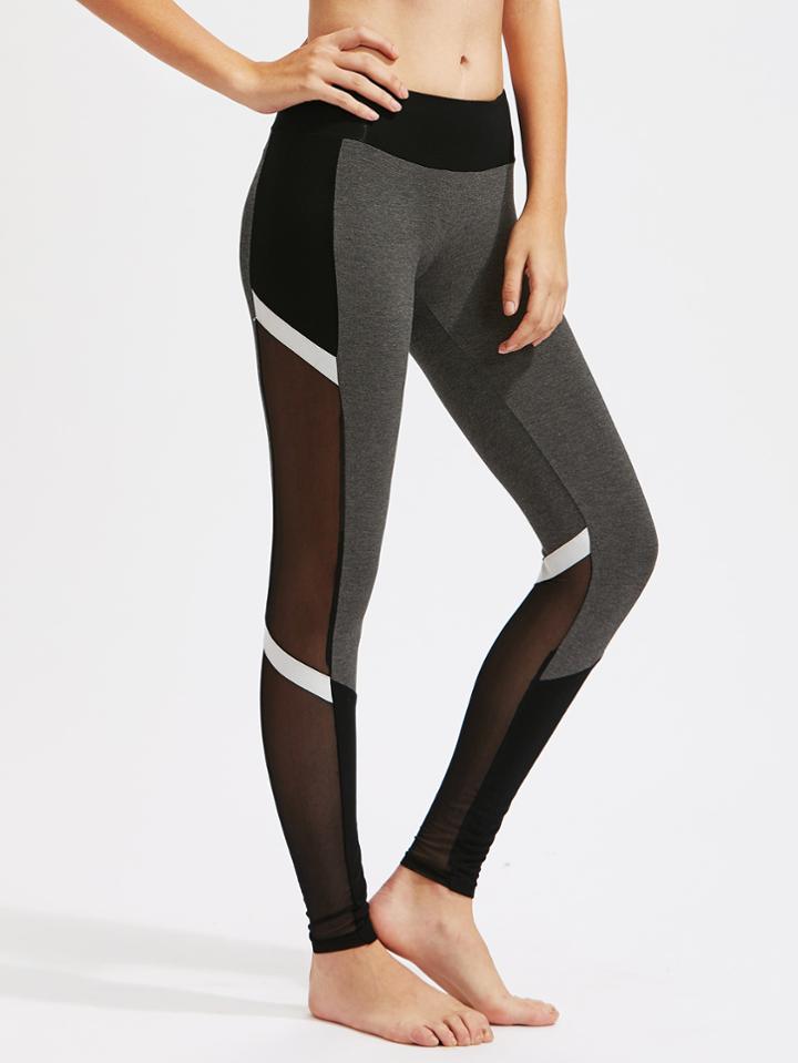 Shein Mesh Insert Color Block Leggings