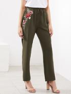 Shein Embroidered Flower Applique Pants
