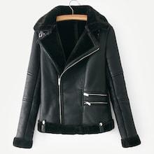 Shein Contrast Faux Fur Pu Jacket