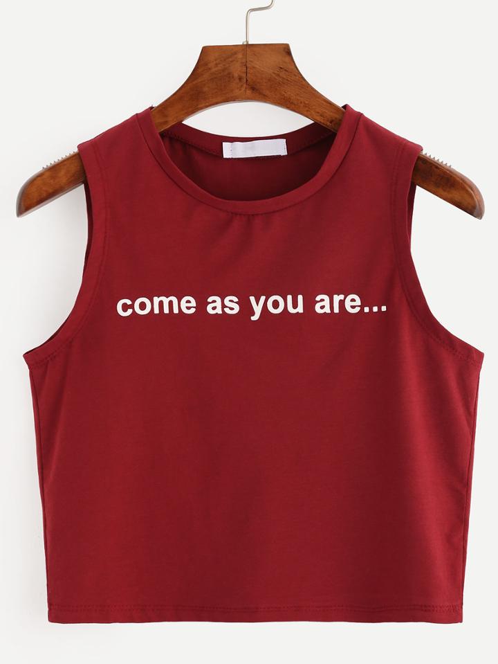 Shein Burgundy Letter Print Crop Tank Top