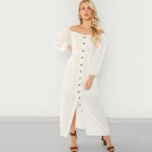 Shein Off Shoulder Button Up Dress