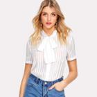 Shein Tie Neck Button Up Pleated Blouse