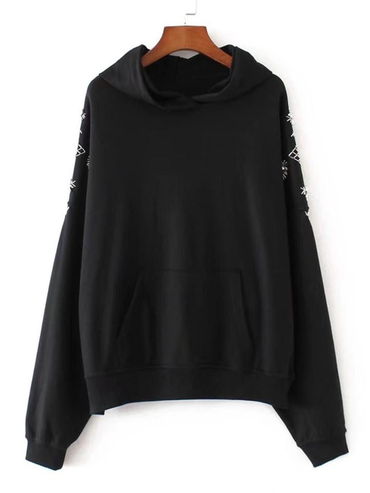 Shein Rhinestone Embellished Shoulder Kangaroo Pocket Hoodie