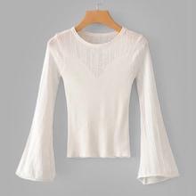 Shein Pointelle Detail Flounce Sleeve Sweater