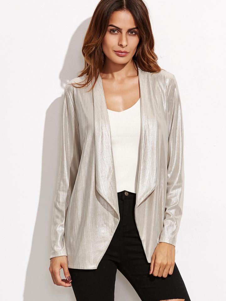 Shein Apricot Metallic Shawl Collar Blazer