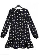 Rosewe Sweet Flower Print Long Sleeve A Line Dress