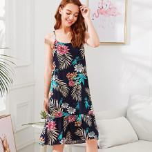Shein Botanical Print Ruffle Hem Cami Dress