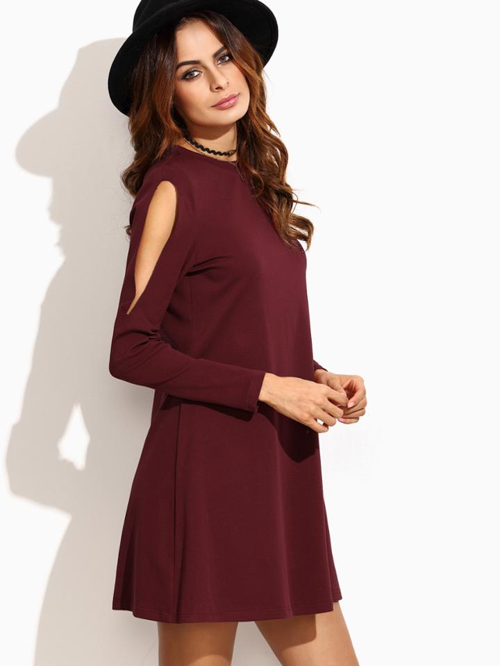 Shein Burgundy Open Shoulder Swing Dress