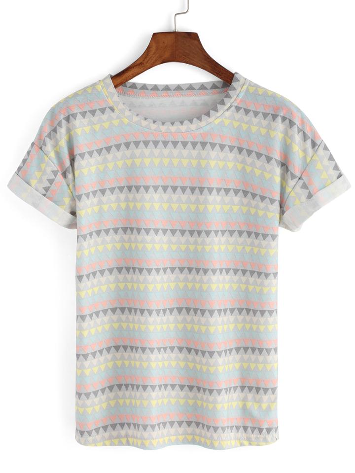 Shein Multicolor Crew Neck Triangle Print T-shirt