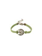 Shein Filigree Charm Faux Suede Bracelet - Green