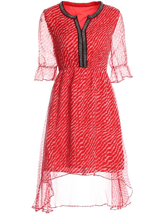 Shein Beading Zebra Print High Low Dress