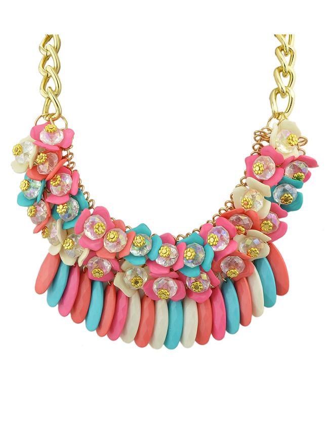 Shein Bohemian Style Colorful Hanging Stone Chunky Statement Neckalce