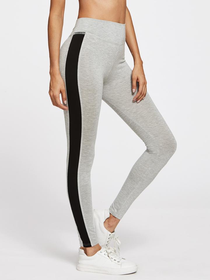 Shein Contrast Panel Side Heather Knit Leggings