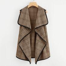 Shein Plus Contrast Trim Plaid Sleeveless Jacket
