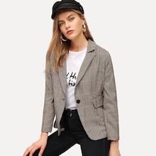 Shein Single Button Notched Neck Plaid Blazer